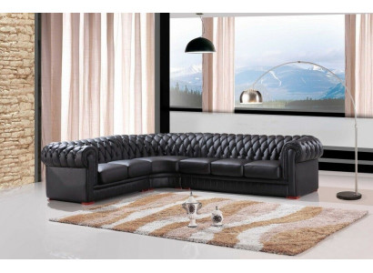 Chesterfield hoekbank L-vormige bank Designer bank Zwart Bank 100% Leer Direct