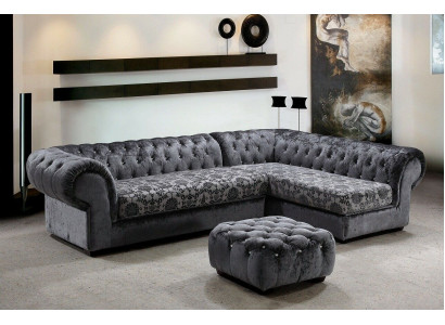 Klassieke Chesterfield stoffen L-vormige bank woonlandschap hoekbank set.