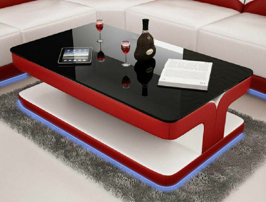 Salontafel Ontwerp Woonkamer Lederen Koffie Glas Bank Bekleding Bijzettafel