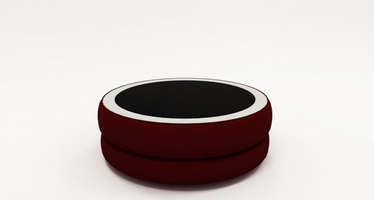 Ronde woonkamertafel van glas met lederen moderne bijzettafel