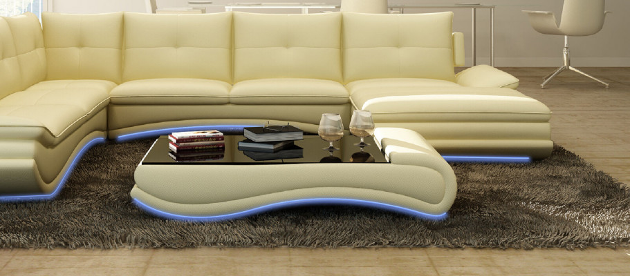 Sofa tafel design woonkamer glas lederen bank bank tafel koffie bijzettafel