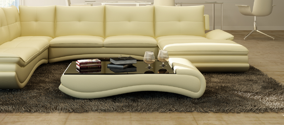 Sofa tafel design woonkamer glas lederen bank bank tafel koffie bijzettafel
