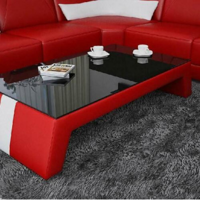 Moderne woonkamertafel salontafel tafel bijzettafel glas gestoffeerd leer tafels