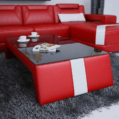 Moderne woonkamertafel salontafel tafel bijzettafel glas gestoffeerd leer tafels