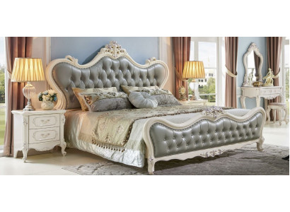 Bed design nachtkastje 3-delige slaapkamer set moderne luxe leer massief hout