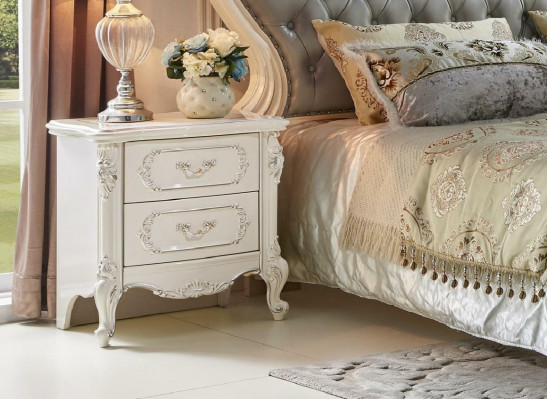 Bed design nachtkastje 3-delige slaapkamer set moderne luxe leer massief hout