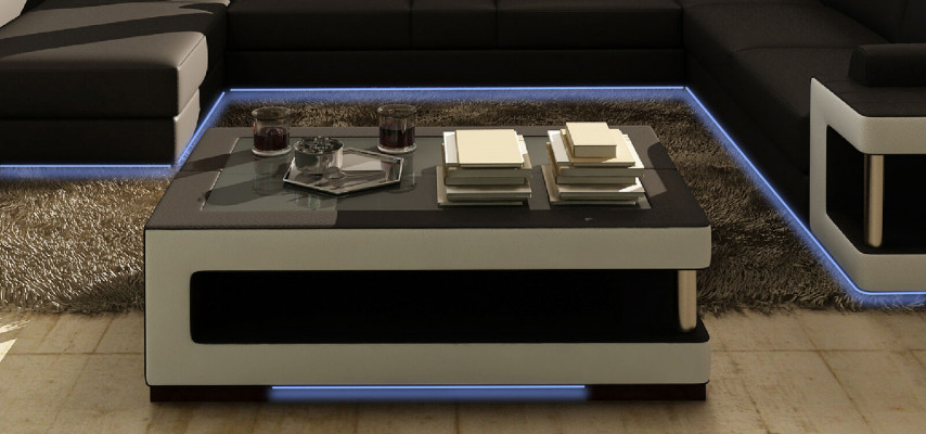 Luxe glazen salontafel woonkamer bijzettafel ontwerper tafel glas leer