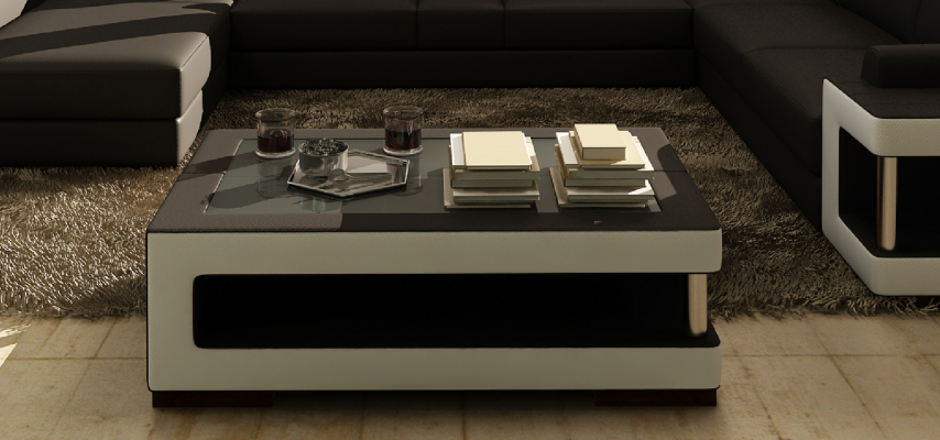 Luxe glazen salontafel woonkamer bijzettafel ontwerper tafel glas leer