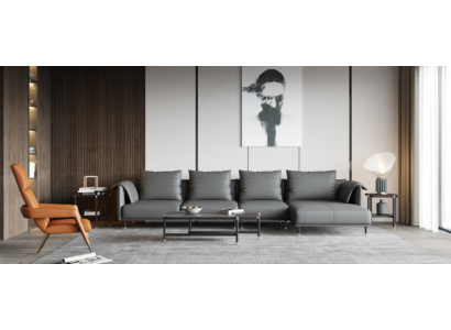 Hoekbankstel Bank Grijs Leren L-vorm Bankbankontwerp Bekleding