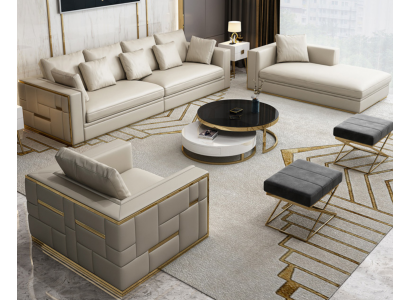 Ontwerp Luxe leren bankstel bank gestoffeerde bank ontwerp meubel set