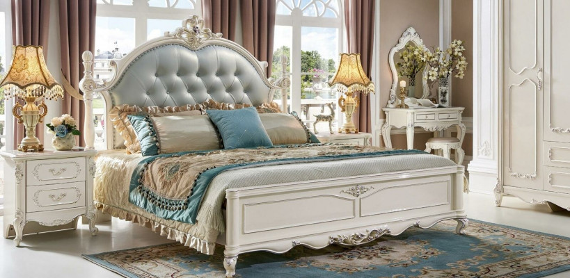 Luxe bed Modern 2x nachtkastje 3-delige slaapkamerset Barok massief hout