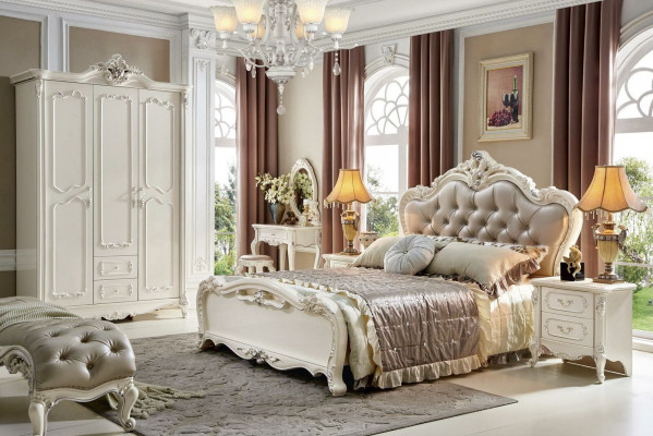 Bed nachtkastje 3-delig slaapkamer set meubilair Chesterfield barok massief hout