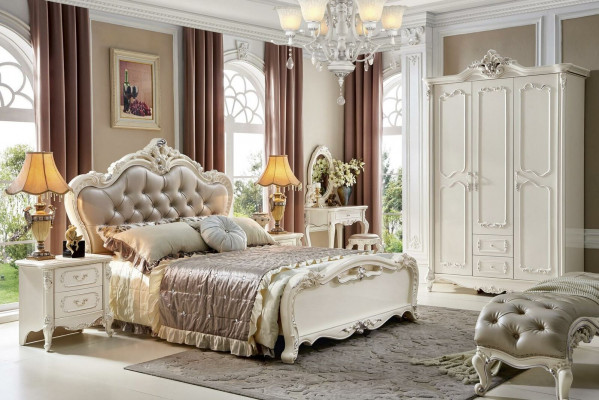 Bed nachtkastje 3-delig slaapkamer set meubilair Chesterfield barok massief hout