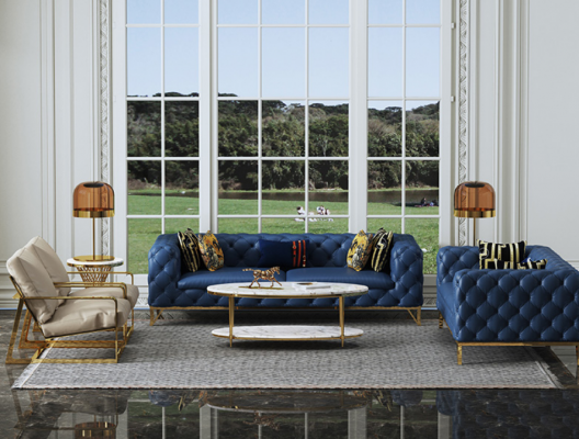 Ledersofa bankstel 3+2 zits set met gestoffeerde bank bank bankstel