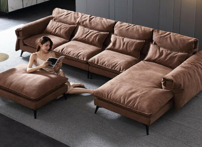 Woonlandschap L-vorm Modern Bruin Design Bankstel Hoekbank Bekleding
