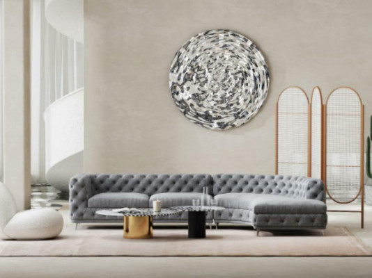 Chesterfield zithoek design bank lounge banken textiel hoekbank L-vorm woonlandschap