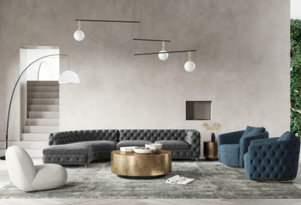 Chesterfield zithoek design bank lounge banken textiel hoekbank L-vorm woonlandschap