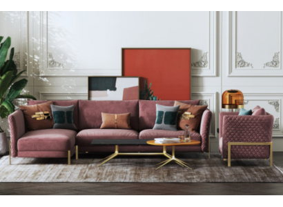 Woonlandschap hoekbank L-vorm fauteuil set garnituur modern stoffenbank