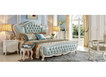 Klassieke designer barok slaapkamer set Bed 2x Nachtkastje 3-delig Massief hout
