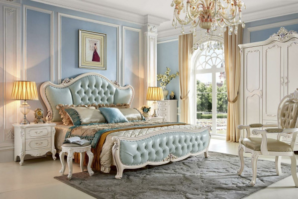 Klassieke designer barok slaapkamer set Bed 2x Nachtkastje 3-delig Massief hout