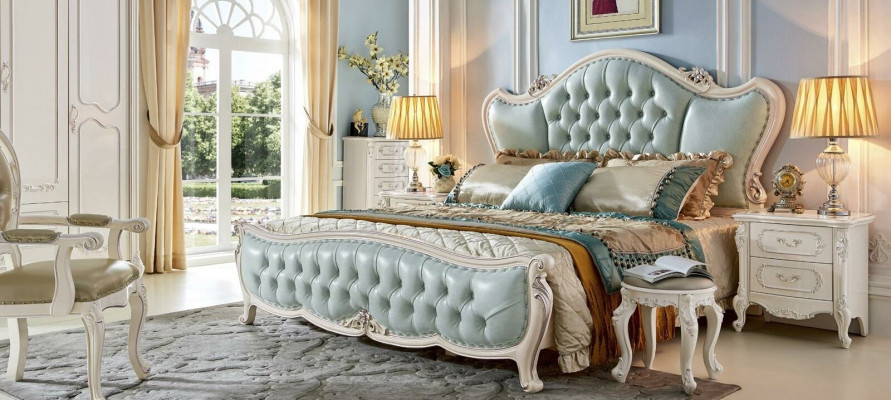 Klassieke designer barok slaapkamer set Bed 2x Nachtkastje 3-delig Massief hout
