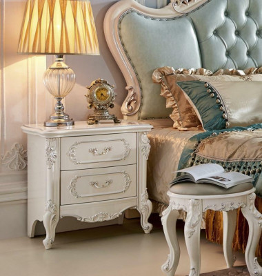 Klassieke designer barok slaapkamer set Bed 2x Nachtkastje 3-delig Massief hout