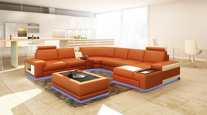 Leren bankstellen woonlandschap U-vorm ontwerp modern bankstel 5103 bankstellen