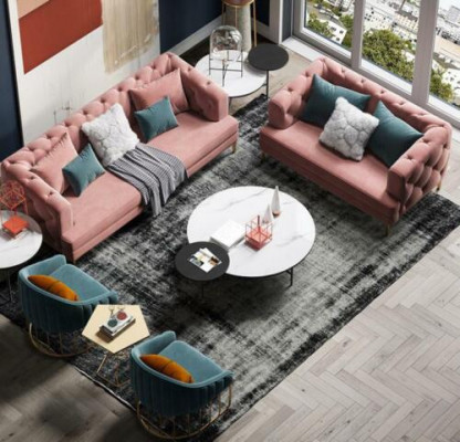 Rosa Chesterfield woonlandschap ontworpen bankstellen loungebanken 3+2 zits set.