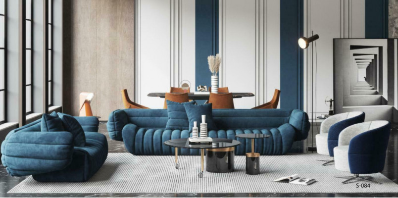 Blauw fluwelen bankstel 3+2 bankstel Luxe 2-delige woonkamerset