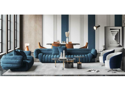 Blauw fluwelen bankstel 3+2 bankstel Luxe 2-delige woonkamerset