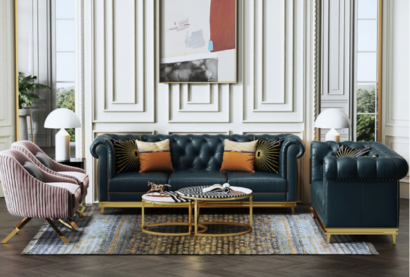 Donkerblauwe Chesterfield 3+2 bankstel bankstel banken gestoffeerde bankstellen