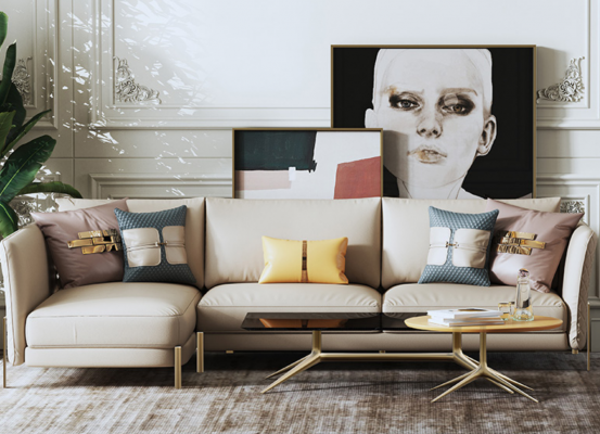 Designer bankstel bank hoekbank met poef bekleding woonlandschap