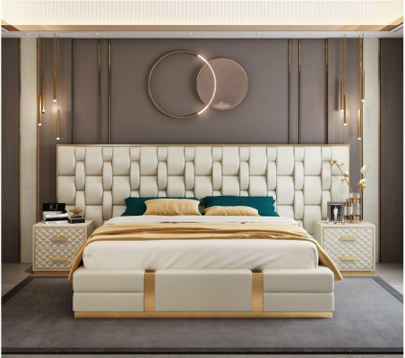 Roestvrijstalen luxueus bed, metalen lederen bedden, hotel Chesterfield 180x200.