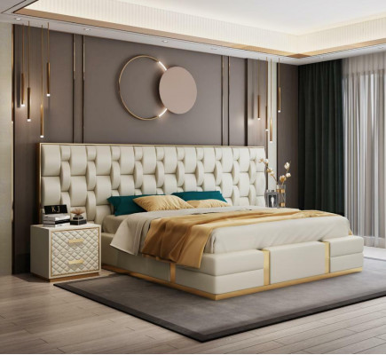 Roestvrijstalen luxueus bed, metalen lederen bedden, hotel Chesterfield 180x200.