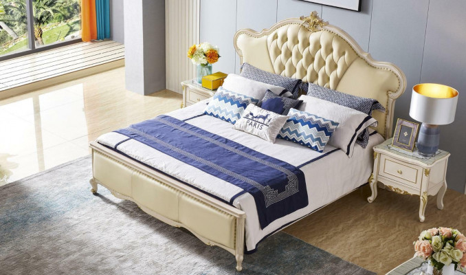 Chesterfield Big Luxe Tweepersoonsbed Bed Bekleed Bed Ontwerp 180x200 Massief hout