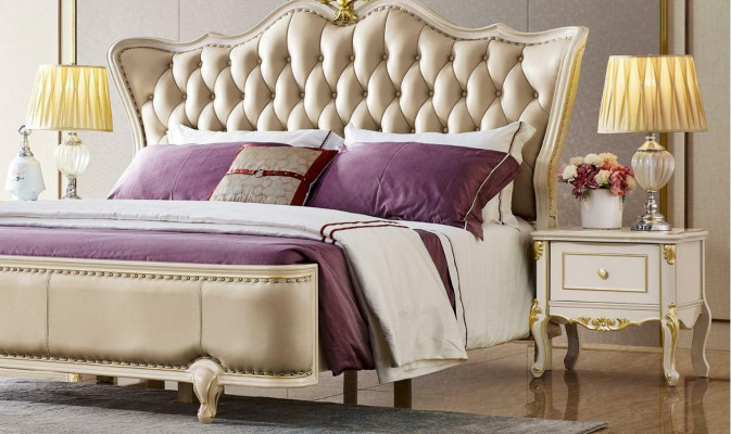 Luxe bedden Chesterfield bedden Lederen Koninklijk paleis tweepersoonsbed Massief hout