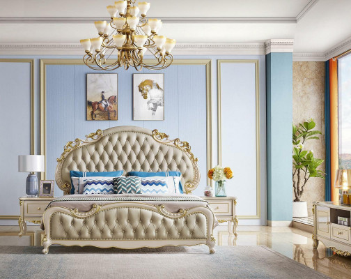 Chesterfield Bed Klassiek bedontwerp met dubbele bekleding Slaapkamer massief hout