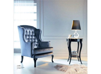 Fauteuil Oorfauteuil Zitter Stoel Stof Blauw Luxe Woonkamer Klassiek Polyester