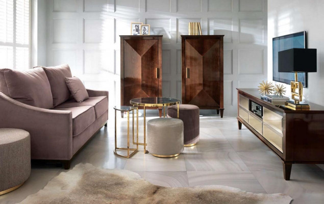 Groep Kruk Voetenbankje Polyester Woonkamer Zitstof Beige Luxe Zitter 3-delige set