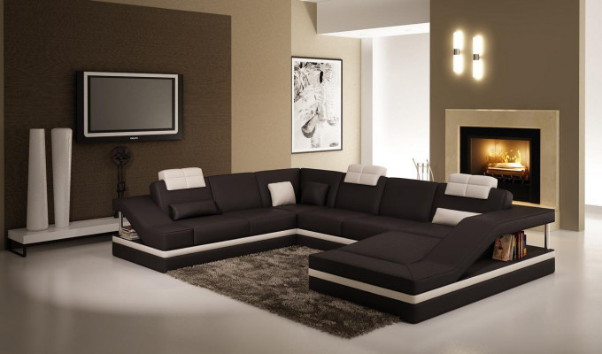 Ontwerp Hoek Groot End Sofa Bank XXL Lederen Bankstellen Decor Set