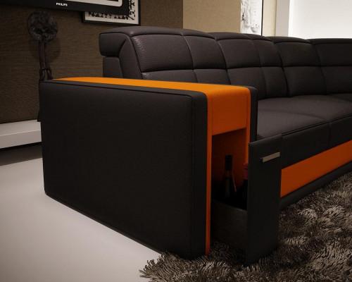 Ontwerp hoekbank met grote kussens, hoekbank van leer, bankstel XXL.