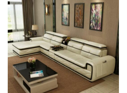 Luxe leren hoekbank L-vormig gestoffeerd modern relax zitmeubilair woonlandschap