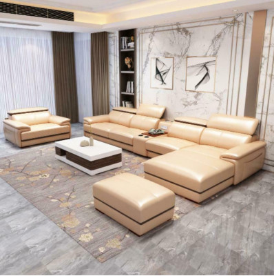 Ontspannende hoekbank, L-vormige moderne zitmeubelen met luxe bekleding.
