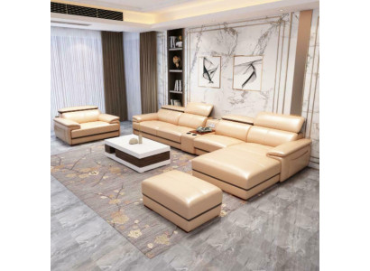 Ontspannende hoekbank, L-vormige moderne zitmeubelen met luxe bekleding.