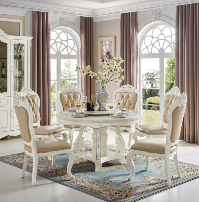 Ronde eettafel met 4 stoelen Klassieke eetkamerset 5-delig Massief hout
