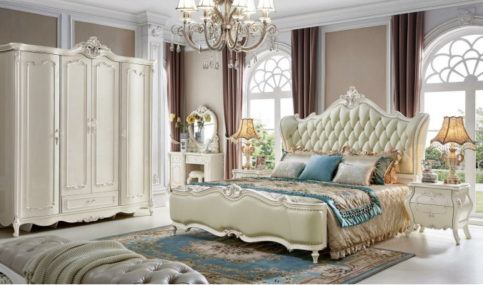 Klassieke slaapkamer set 6-delig. Bed met 2 nachtkastjes Luxe Compleet Massief hout
