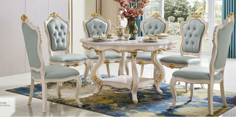 Klassieke eettafel massief hout eetkamer set 6x stoelen set stoelen rugleuning 7-delig