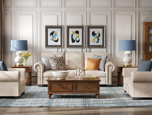 Sofa set 3-zits gestoffeerde bank stof zit ontwerp bankstel
