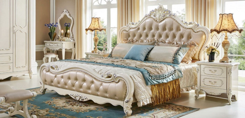 Barok Rococo Slaapkamerset Bed Nachtkastje Kledingkast 6-delig. Massief hout