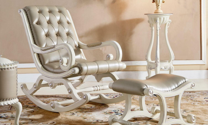 Chesterfield Barok schommelstoel schommel fauteuil stoel leer massief hout.